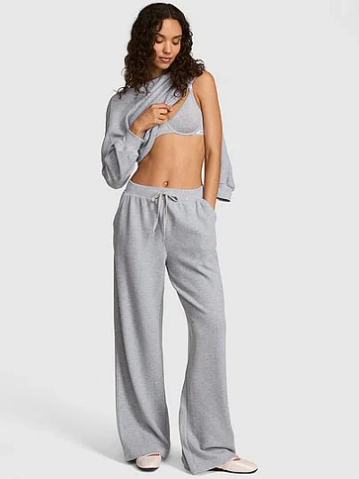 Pink Wondersoft Waffle-knit Wide-leg Pants In Gray