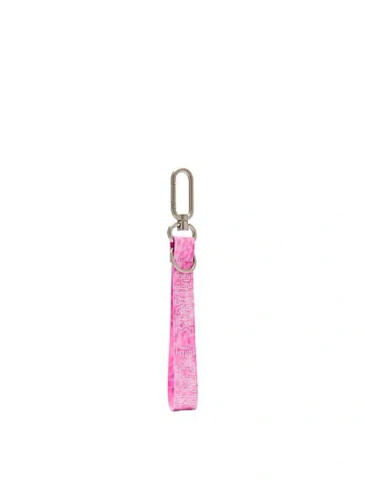 Pink Wristlet Strap Keychain In Animal Print