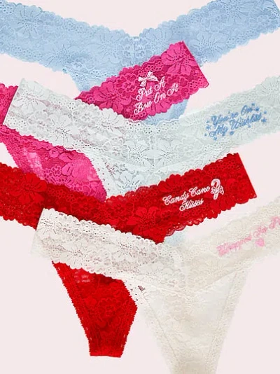 Pink X Loveshackfancy Holiday Notes 5-pack Thong Panties In Multi