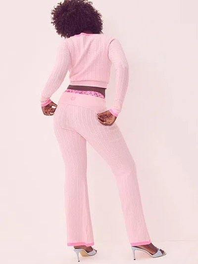 Pink X Loveshackfancy Knit Foldover Flare Pants In