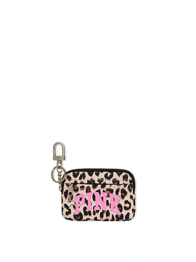 Pink Zip Card Holder Keychain In Animal Print