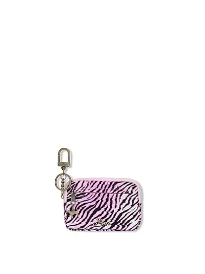 Pink Zip Card Holder Keychain In Animal Print