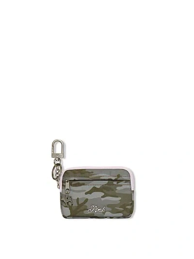 Pink Zip Card Holder Keychain In Animal Print