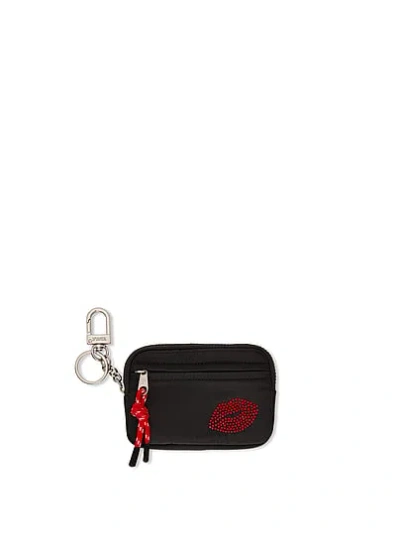Pink Zip Card Holder Keychain In Black