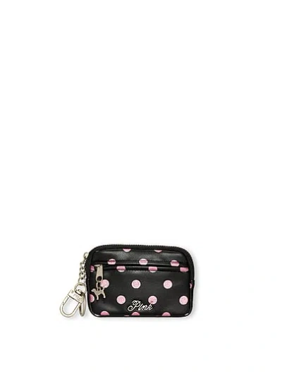 Pink Zip Card Holder Keychain In Black