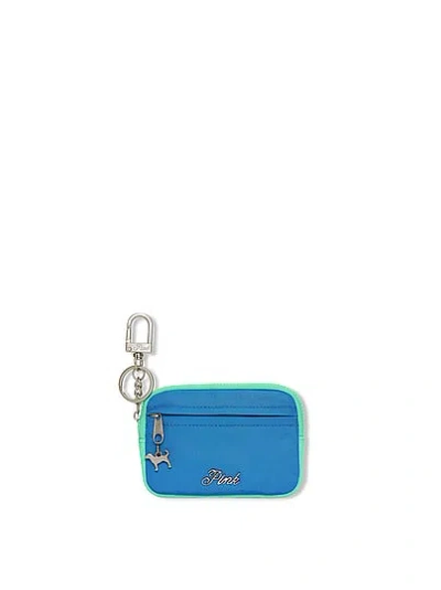 Pink Zip Card Holder Keychain In Blue