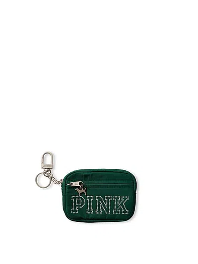 Pink Zip Card Holder Keychain In Green