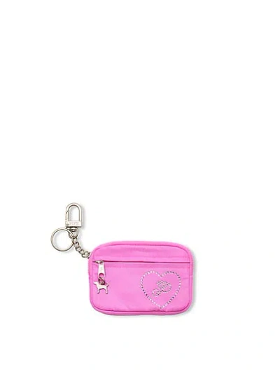Pink Zip Card Holder Keychain In