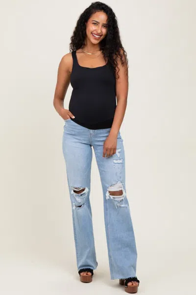 Pinkblush 90's Vintage Super High Rise Flare Maternity Jeans In Blue
