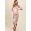 Pinkblush Abstract Printed Mesh Overlay Maxi Dress In Pink