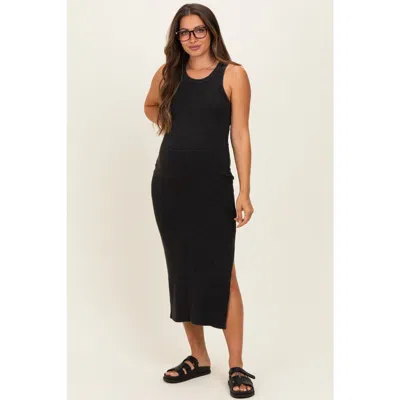 Pinkblush Acid Washed Ribbed Midi Tank Dress In Black