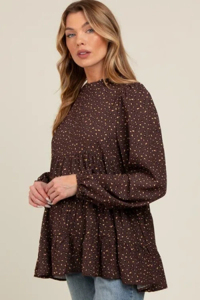 Pinkblush Animal Print Mock Neck Tiered Top In Brown