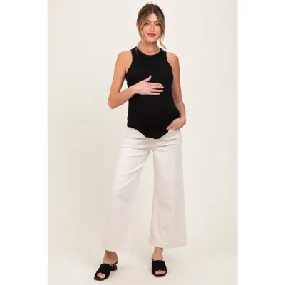 Pinkblush Ankle Wide Leg Maternity Jeans In White