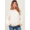 Pinkblush Balloon Sleeve Boat Neck Knit Sweater In White