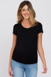 Pinkblush Basic Short Sleeve Maternity Fitted Top In Black