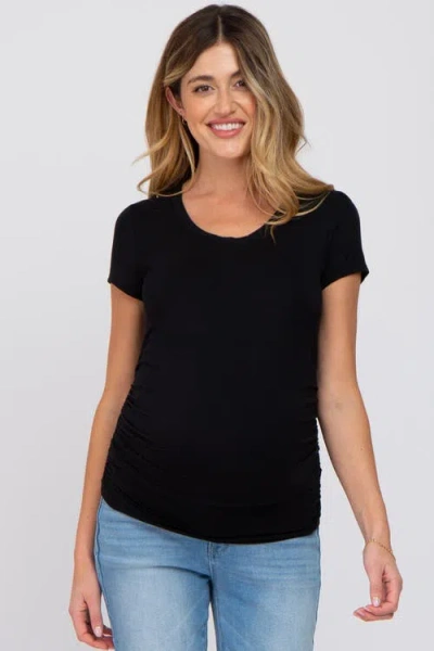 Pinkblush Basic Short Sleeve Maternity Fitted Top In Black