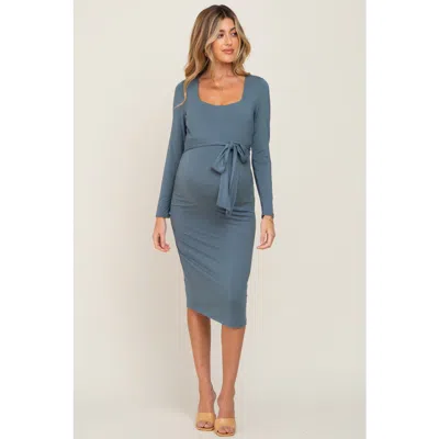 Pinkblush Basic Square Neck Midi Dress In Blue