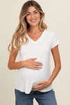 Pinkblush Basic V-neck Short Sleeve Top In White