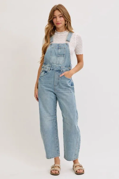 Pinkblush Blue Barrel Leg Denim Overalls In Light Blue