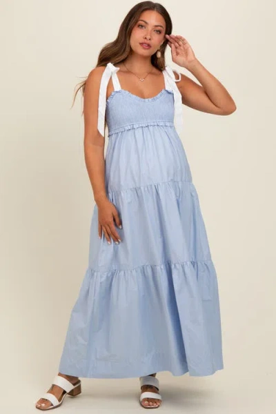 Pinkblush Blue Contrast Shoulder Straps Maxi Dress