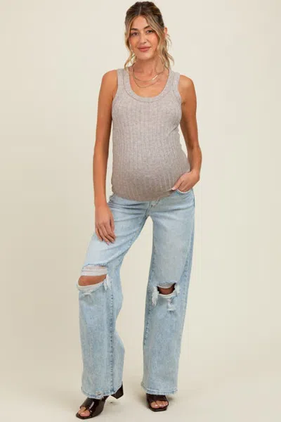 Pinkblush Blue Distressed Open Knee Wide Leg Maternity Jeans In Neutral