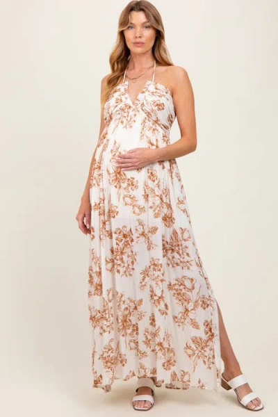 Pinkblush Blue Floral Tie-back Halter Maxi Dress In Multi
