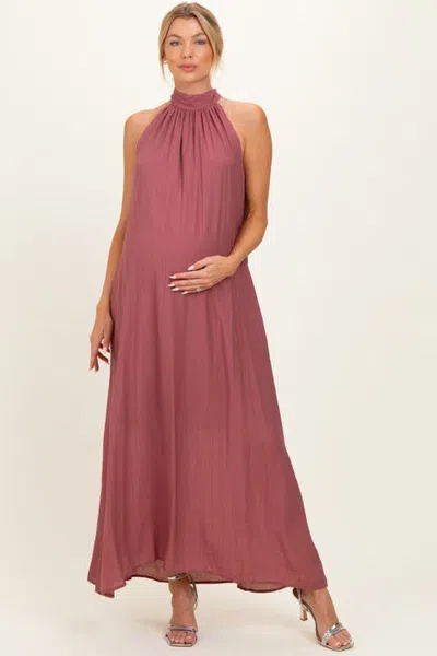 Pinkblush Blue Halter Maxi Dress In Mauve