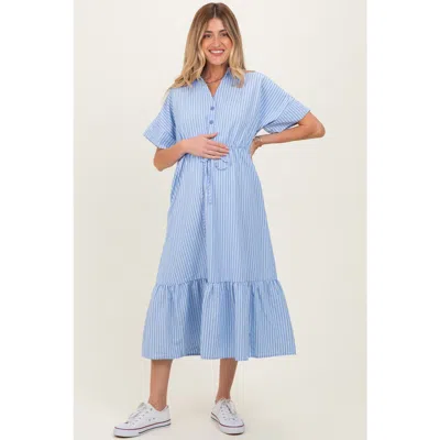 Pinkblush Blue Striped Button Collared Midi Dress