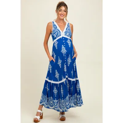 Pinkblush Border Print Resort Maxi Dress In Blue