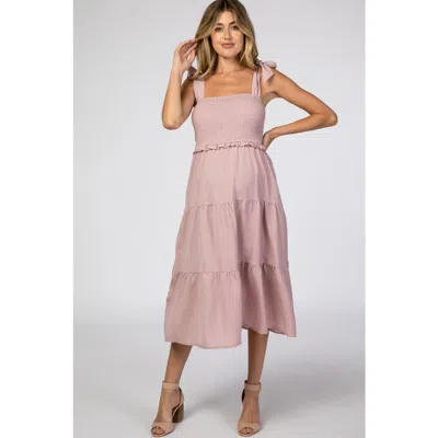 Pinkblush Bow Strap Tiered Midi Dress In Purple