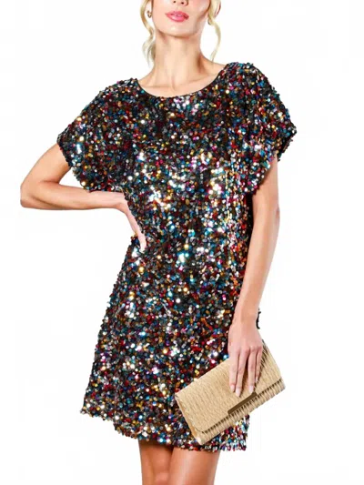 Pinkblush Bright Sequin Boat Neck Mini Dress In Black Multi