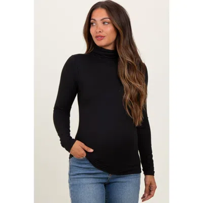 Pinkblush Brushed Knit Basic Turtleneck Top In Black