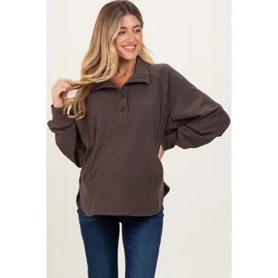 Pinkblush Brushed Knit Button Collar Pullover In Brown