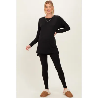 Pinkblush Brushed Knit Oversized Top And Legging Set In Black