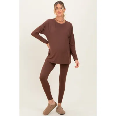 Pinkblush Brushed Knit Oversized Top And Legging Set In Brown