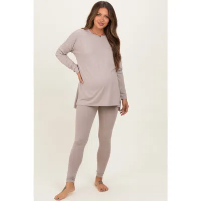 Pinkblush Brushed Knit Oversized Top And Legging Set In Brown