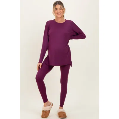 Pinkblush Brushed Knit Oversized Top And Legging Set In Purple