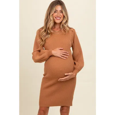 Pinkblush Bubble Sleeve Sweater Dress In Brown