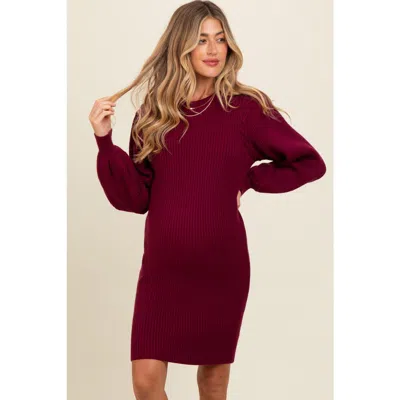 Pinkblush Bubble Sleeve Sweater Dress In Burgundy