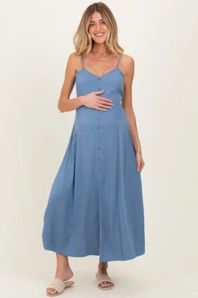 Pinkblush Button Accent Midi Dress In Blue