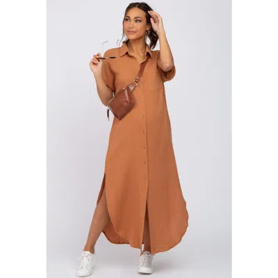 Pinkblush Button Down Midi Dress In Brown