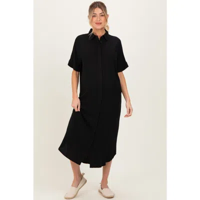 Pinkblush Button Down Midi Shirt Dress In Black