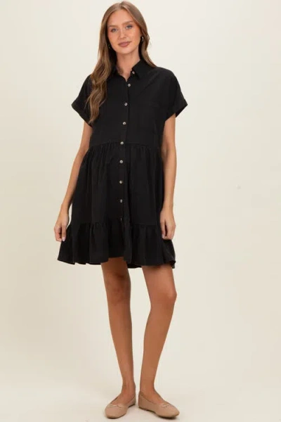 Pinkblush Button Down Mini Dress In Black