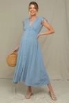 Pinkblush Button-down Polka Dot Shirred Bow Midi Dress In Blue