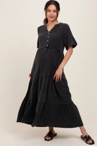 Pinkblush Button Front Tiered Maxi Dress In Gray