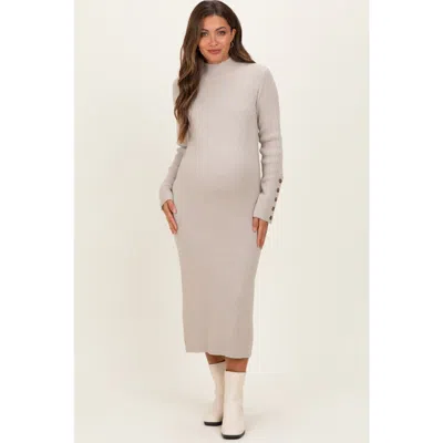 Pinkblush Button Sleeve Sweater Midi Dress In Neutral