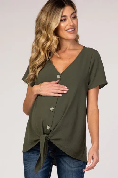 Pinkblush Button Tie Front Top In Green