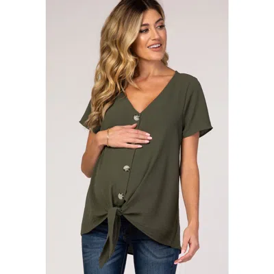 Pinkblush Button Tie Front Top In Green