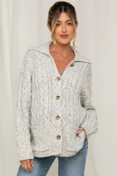 Pinkblush Cable Knit Collared Button Up Cardigan In Gray