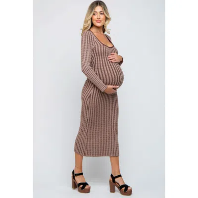 Pinkblush Cable Knit Fitted Midi Dress In Brown